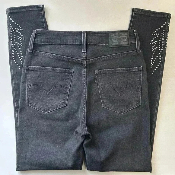 Levi’s 721 High Rise Skinny Jeans Studded Ankle Cropped Washed Black Size 26 - Picture 15 of 16